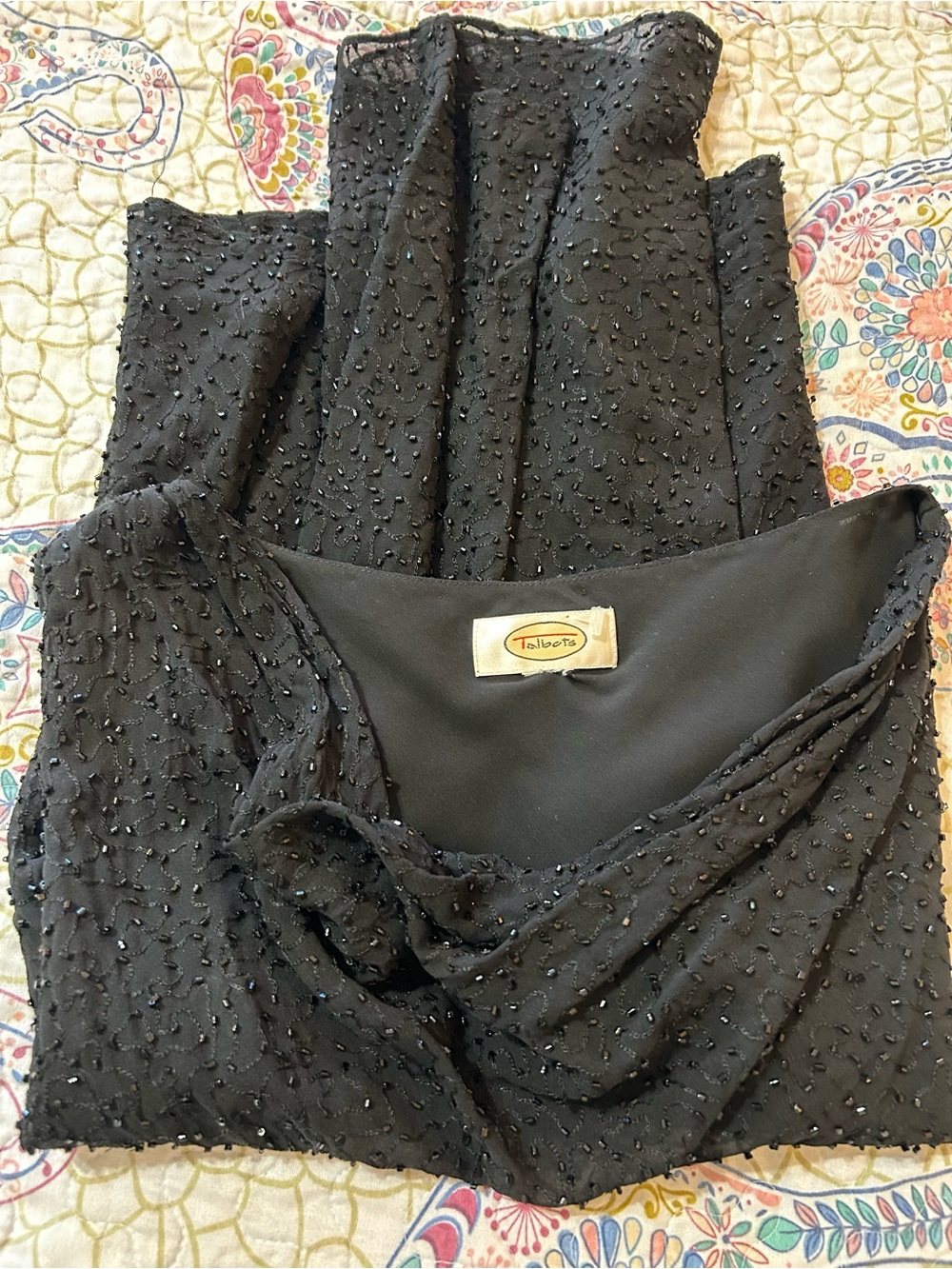 Talbots Black Beaded Cocktail Blouse